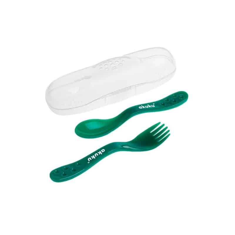 Sztućce w etui zielone Mama i dziecko/Karmienie/Naczynia Pojemniki/Sztućce